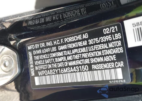 2021 Porsche Taycan 4S z USA, uszkodzony, nr VIN WP0AB2Y16MSA43150